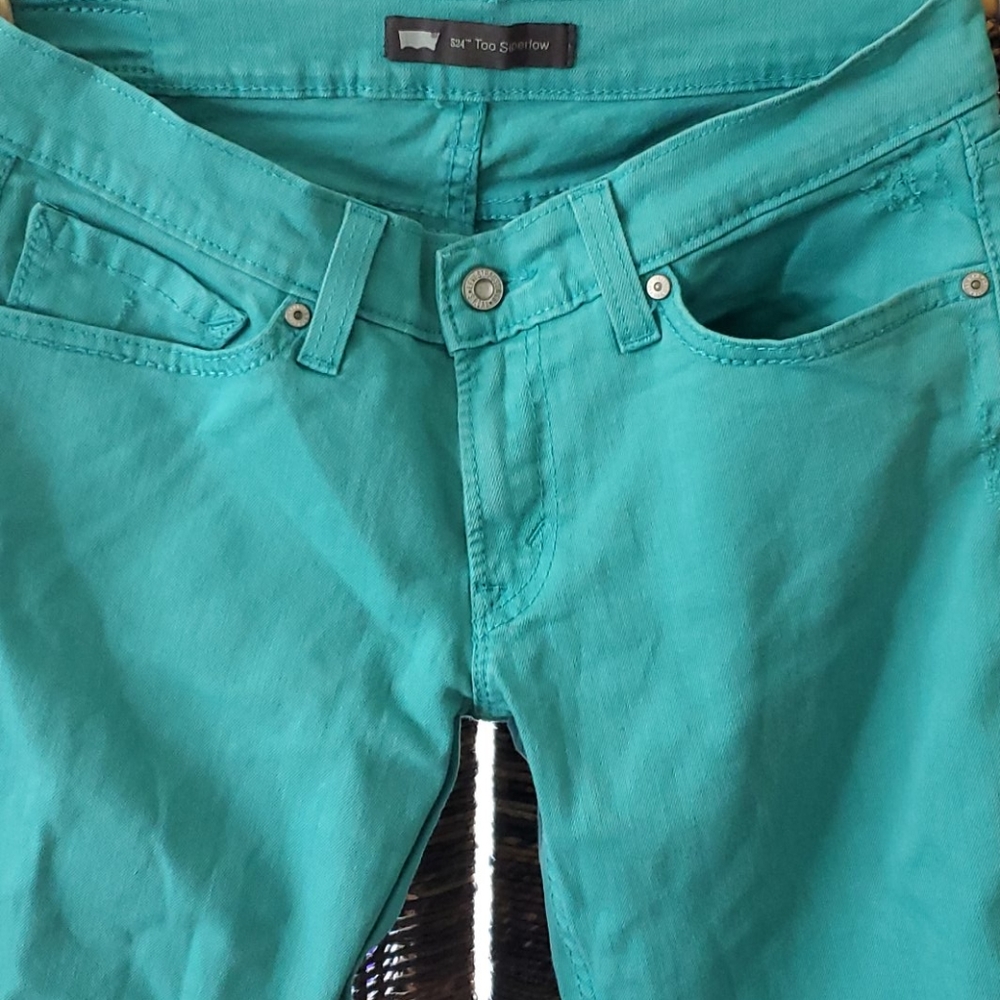 Levi's 524 Too Superlow Turquoise Distressed Jeans - Picture 3 of 6
